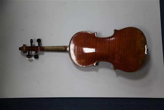A fine French violin by Jacques-Pierre Thibout, Paris 1838, length of back 14in., crocodile skin case